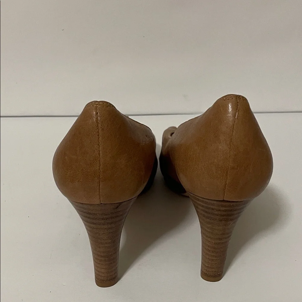 Stuart Weitzman Tan Peep-Toe Heels
